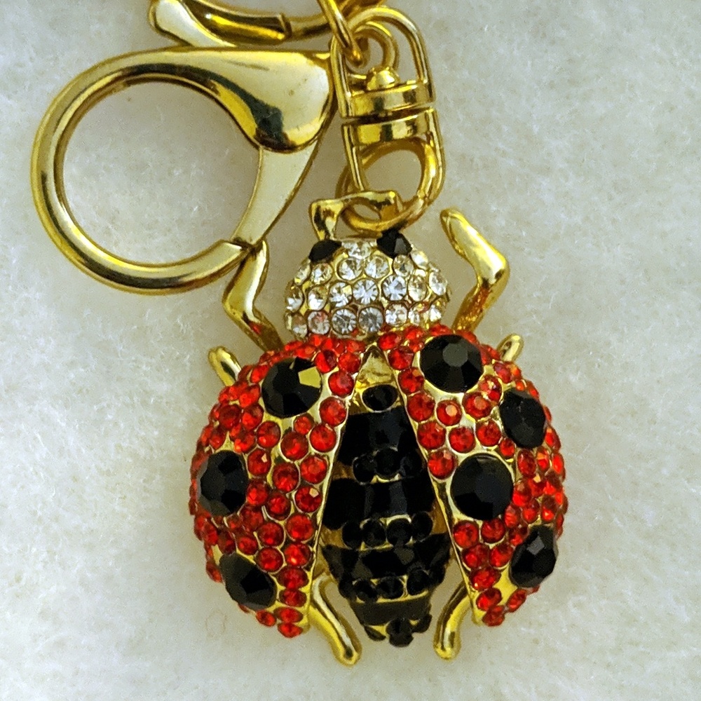 Gold Tone Rhinestone Lady Bug Charm/Keychain - Picture 4 of 5